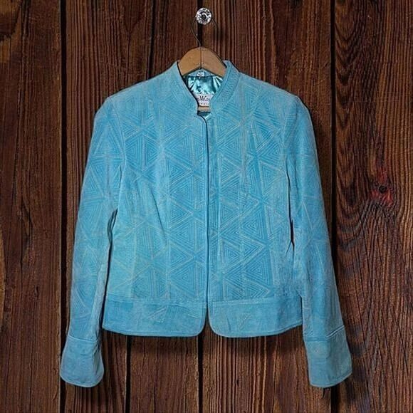 Pamela McCoy Leather Vintage Teal Suede Jacket RARE - Picture 2 of 11